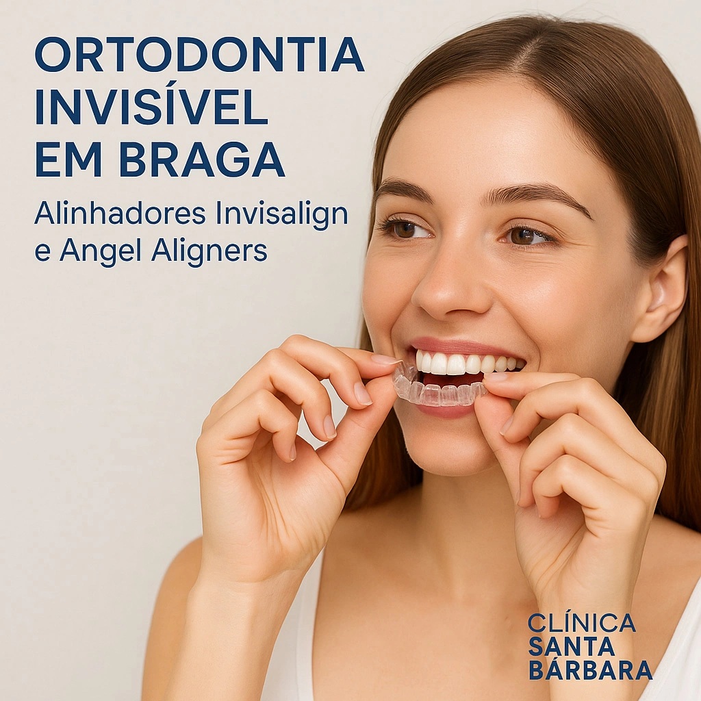 Paciente em Braga a colocar alinhador invisível Invisalign na Clínica Santa Bárbara