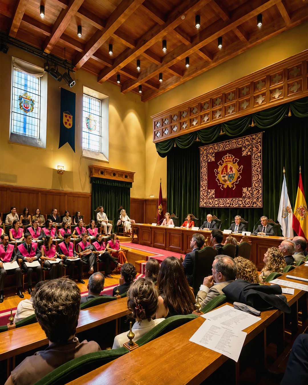 Cerimónia académica na Universidade de Santiago de Compostela com estudantes e corpo docente